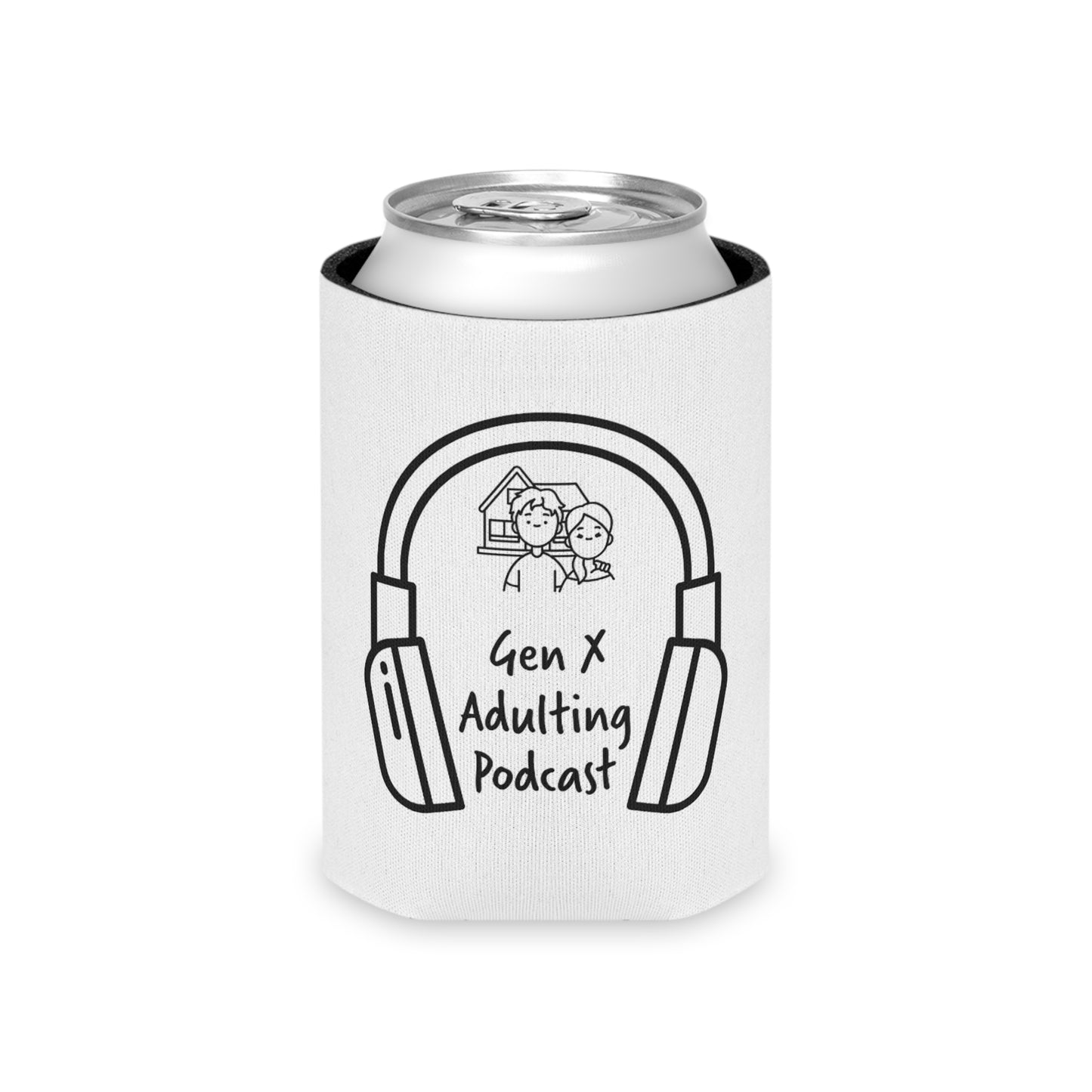 Can Cooler — 'Gen X Adulting Podcast' Logo Drink Koozie